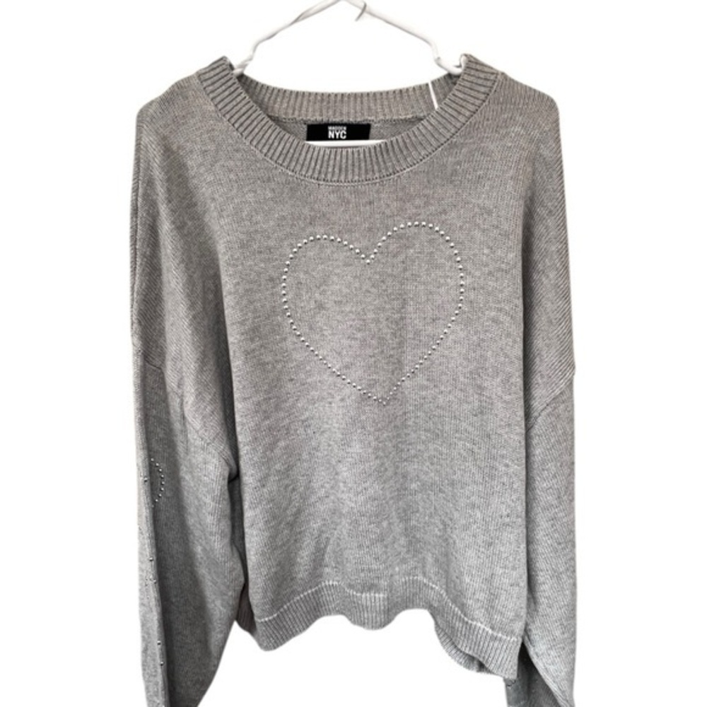 NWT Madden NYC Women's Sweater with Heart Detail - Gray